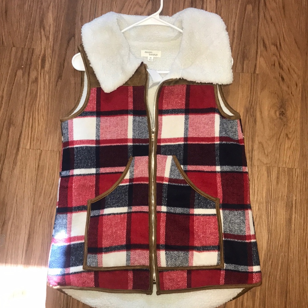Plaid faux fur vest